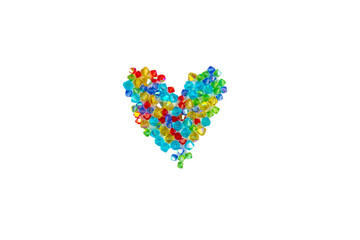 Heart made of multi-colored beads on a white background