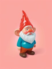 garden gnome, cute plastic icon on bright pink background color, 3d isometric style