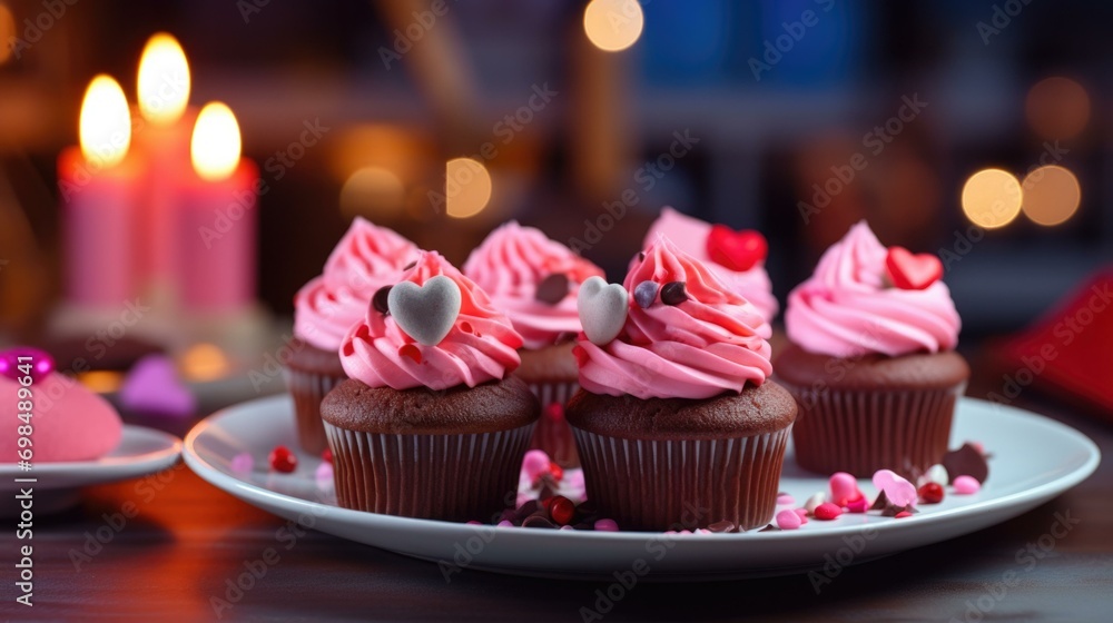 Canvas Prints Valentine's day cupcakes on a plate. Generative AI.