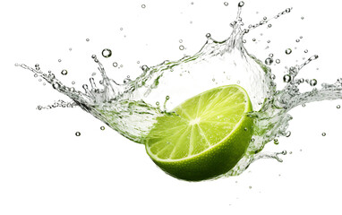 Water and Lime Splash isolated on transparent Background