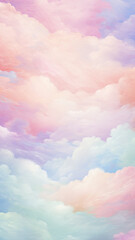 high narrow watercolor cumulus clouds light abstract background gentle pastel soft color pink white and blue painting