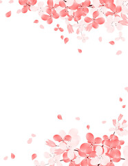 Cherry Blossom Frame. Sakura Falling Petals Background. Pink Flower Cute Border Clipart.