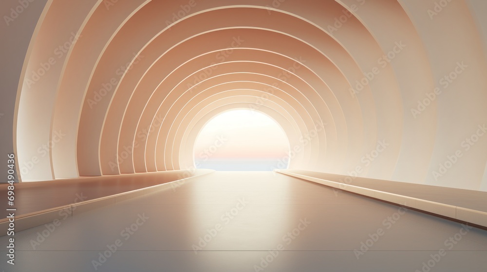 Poster a tunnel with a light at the end of the tunnel and a view of the ocean from the end of the tunnel.