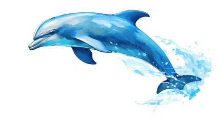  a painting of a dolphin jumping out of the water with a splash of water on it's back legs.
