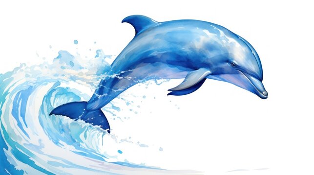  a painting of a dolphin jumping out of the water with a splash of water on it's back end.