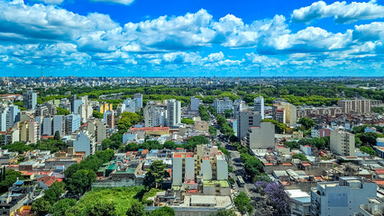 south america, Argentinian buenos aires city street with traffic, bird's eye view