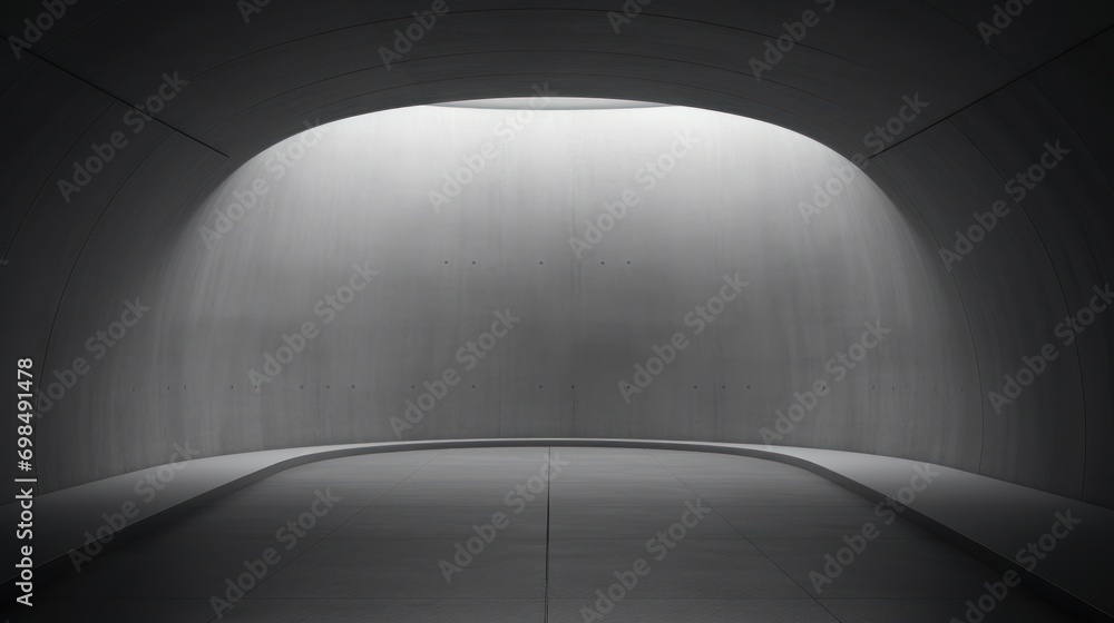 Poster a black and white photo of a tunnel with a light at the end of the tunnel and the light at the end o