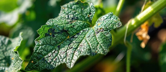 Cucumber leaf affected by leaf spot, a plant disease. - obrazy, fototapety, plakaty