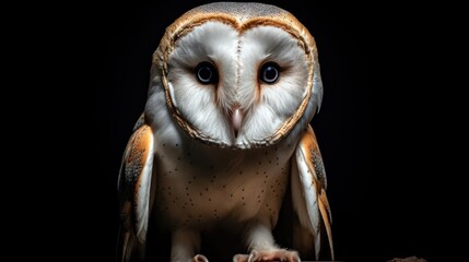  a close up of an owl's face on a black background with a blurry image of the owl's head. - obrazy, fototapety, plakaty