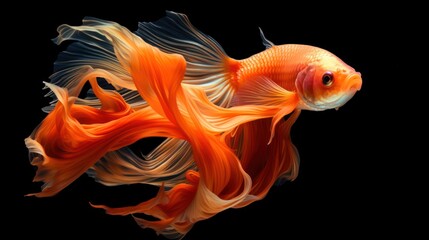  a close up of a goldfish on a black background with a reflection of it's head in the water.