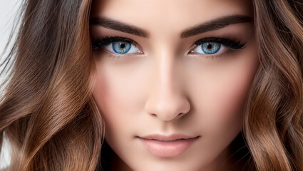 Make-up eyes of a beautiful blonde-haired model with blue eyes.