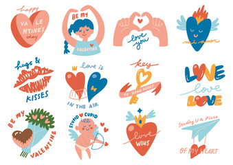 set of cute cartoon romantic concept sticker