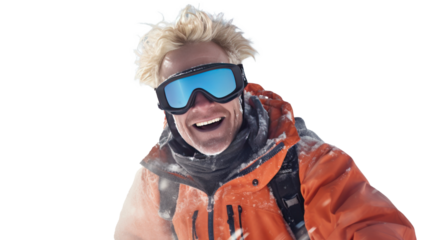 young man enjoying in the snowy mountains