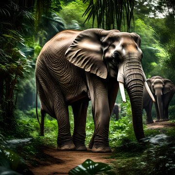Beautiful photography of a elephant in a jungle. Generative AI
