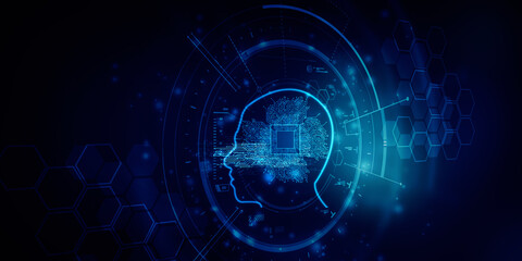 2d illustration latest computer microchips in face background