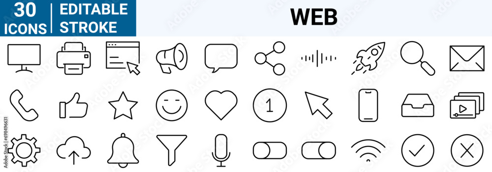 Poster ux ui web icons. mobile app, web, print editable stroke.