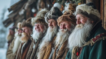 AI-generated illustration of the thirteen Yule Lads from Icelandic lore descending upon a village