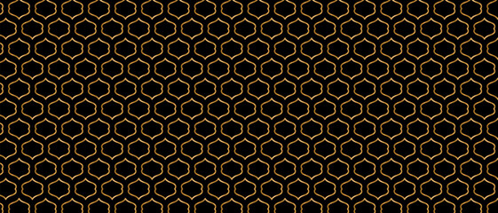 Islamic seamless pattern with arabic and islamic ornament for web, textile and wallpaper. Geometric gold ornament on black background eps 10 - obrazy, fototapety, plakaty