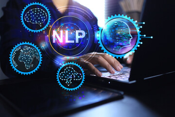 NLP natural language processing and machine learning concept with developer working on ai command...