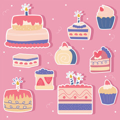 Vector birthday elements collection with hand drawn style