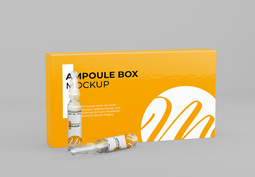 Box and Two Medical Ampoules Mockup