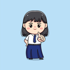 cute junior high school student girl with pointing finger chibi kawaii