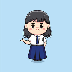 cute junior high school student girl greeting chibi kawaii
