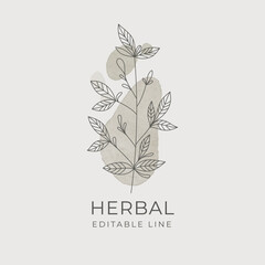 Herbal Editable line art Design. Natural organic herbal label for Cosmetics, Pharmacy, healthy food - 698500290