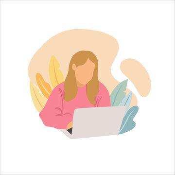 Illustration woman with computer