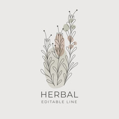 Herbal Editable line art Design. Natural organic herbal label for Cosmetics, Pharmacy, healthy food - 698500450