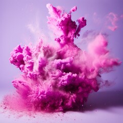 Pink paint explosion on a purple background. 3d rendering, 3d illustration.
