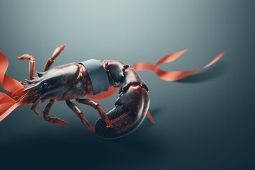 Ribbon banner with lobster design. Generative AI - obrazy, fototapety, plakaty