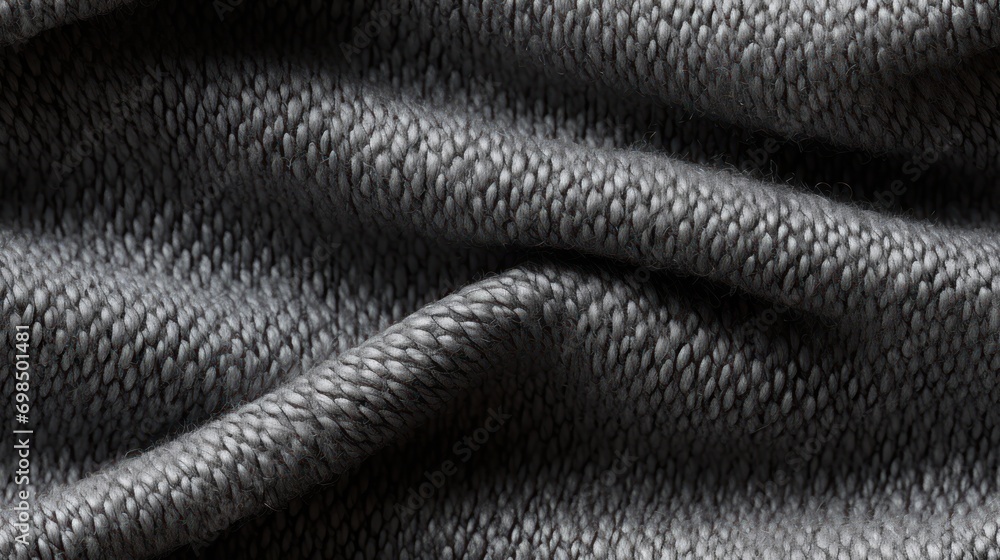 Poster a close up shot of a textured fabric with a very dark grey color and a slight pattern on the top of 