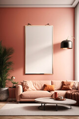 blank poster frame in modern Luxurious apartment background, living room, 3D render