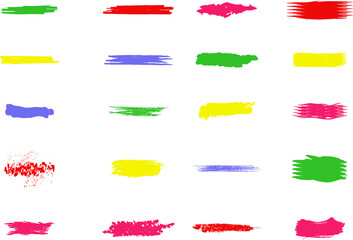 Highlight brush underline yellow, red, orange, green, blue highlighter strokes on transparent background. Grunge freehand watercolor ink pencil marks. Stroke highligher color set. Marker pen highlight