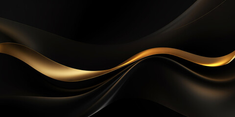 Obraz premium Abstract background with realistic golden and black wavy fluid shape. Interwined gold stripes. Generative AI