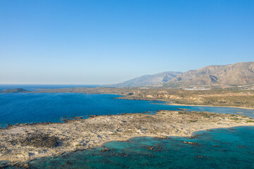 Fototapeta na wymiar The rocky coast of the peninsula , Europe, Greece, Crete, Elafonisi, By the Mediterranean Sea, in summer, on a sunny day.