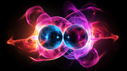 Subatomic proton particle collision. Nuclear fusion concept. Generative AI - obrazy, fototapety, plakaty