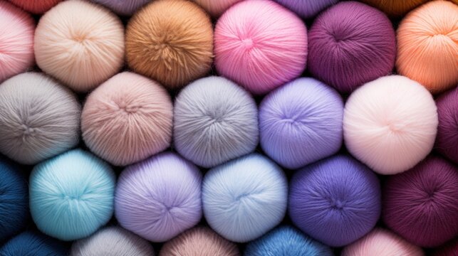  a bunch of balls of yarn that are multicolored in different shades of pink, blue, yellow, orange, and purple.