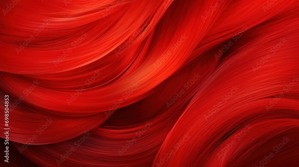 Poster a close up of a red background with long, wavy hair in the shape of a wave on top of the image.