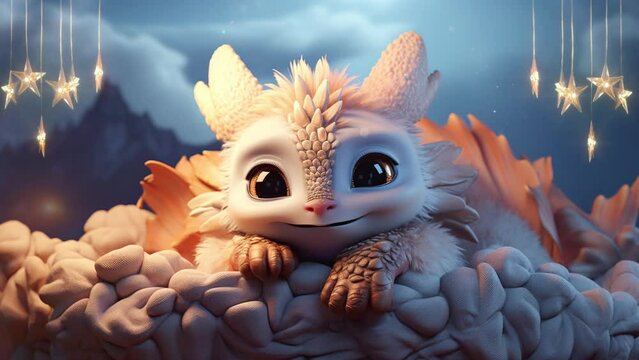 Lullabies Cute Baby Dragon. Best Loop Video Background For Lullabies.