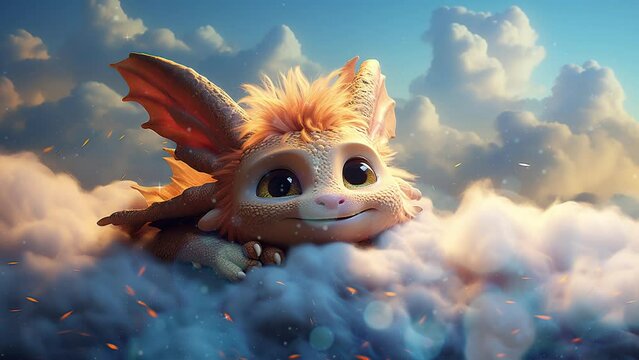 Lullabies Cute Baby Dragon. Best Loop Video Background For Lullabies. Top-Notch 4K Looping Video Animation for Backgrounds.