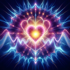 Psychic waves emanating from heart-shaped energy, symbolizing the power of unconditional love in spiritual growth.