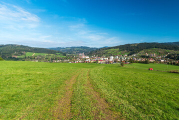 Fototapeta na wymiar Turzovka town with hills around in Slovakia