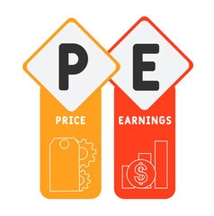 PE Price Earnings acronym. business concept background. vector illustration concept with keywords and icons. lettering illustration with icons for web banner, flyer, landing