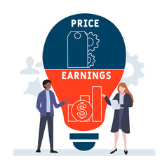 PE Price Earnings acronym. business concept background. vector illustration concept with keywords and icons. lettering illustration with icons for web banner, flyer, landing