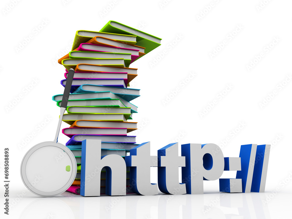 Poster 3d rendering students education book with http near lens