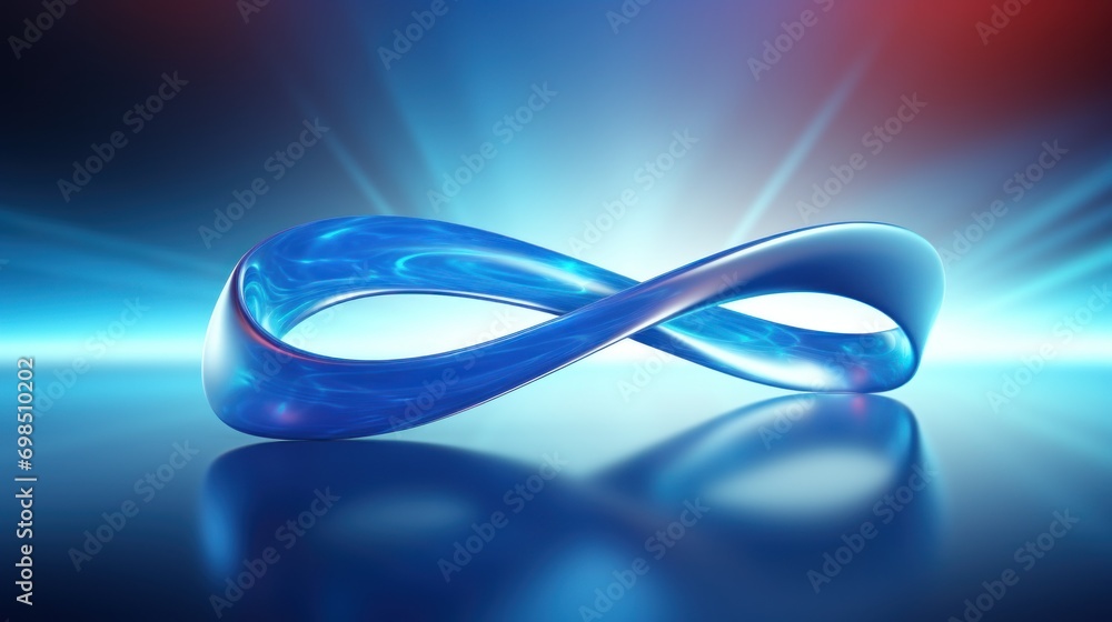 Poster a picture of a blue object with a bright light behind it and a reflection of the object on the groun
