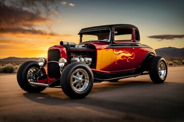 Beautiful hot rod vintage redcar, automotive wallpaper, background, template