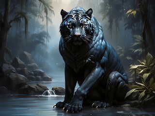 Black jaguar portrait illustration, animal and wildlife wallpaper, background
